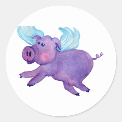Purple Flying Pig Classic Round Sticker
