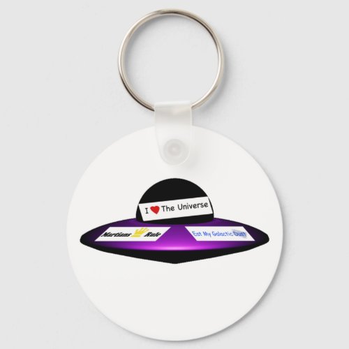 Purple Flying Saucer With Bumper Stickers Keychain