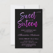 Purple Foil and Black Sweet Sixteen Birthday Invitation (Front)