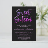 Purple Foil and Black Sweet Sixteen Birthday Invitation (Standing Front)