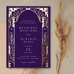 Purple Foil Art Nouveau Arch Foil Invitation<br><div class="desc">A beautiful and formal wedding invitation featuring gold foil elements and monogram initials. Perfect for a classic wedding with a modern and art deco twist. Gold foil details create a bloom of flowers and foliage with a vintage style.</div>