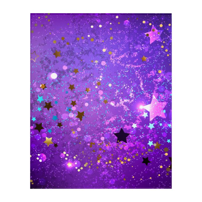 Purple foil background with Stars Acrylic Print (Front)