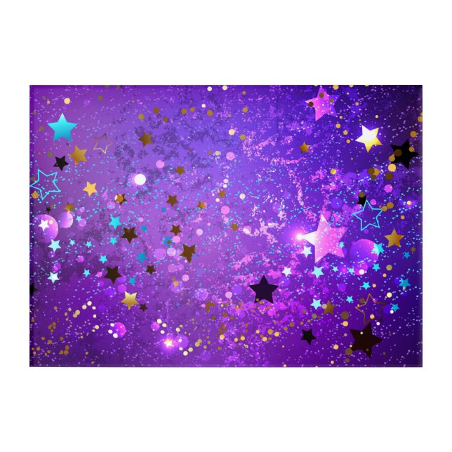 Purple foil background with Stars Acrylic Print (Front)