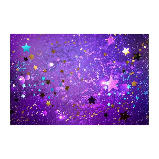 Purple foil background with Stars Acrylic Print (Front)