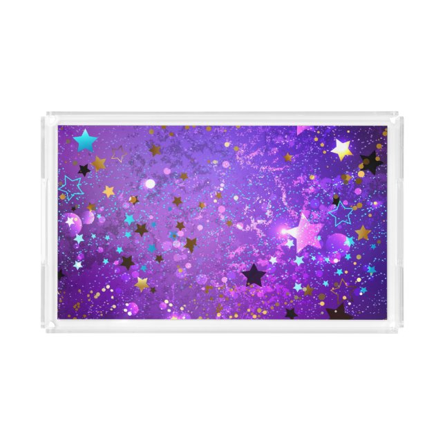 Purple foil background with Stars Acrylic Tray (Front)