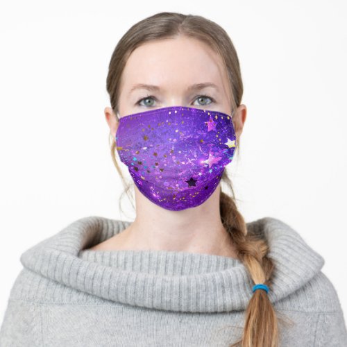 Purple foil background with Stars Adult Cloth Face Mask