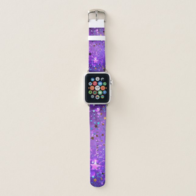 Purple foil background with Stars Apple Watch Band (Front)