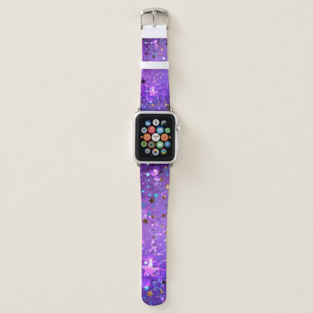 Purple foil background with Stars Apple Watch Band (Front)