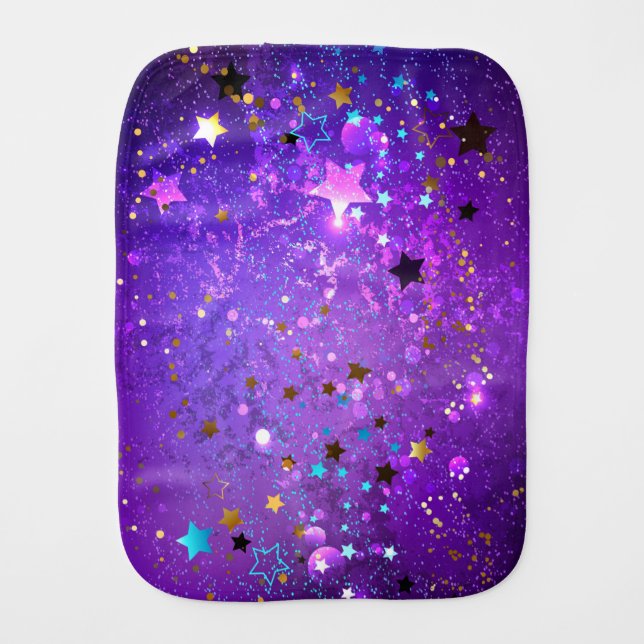 Purple foil background with Stars Baby Burp Cloth (Front)