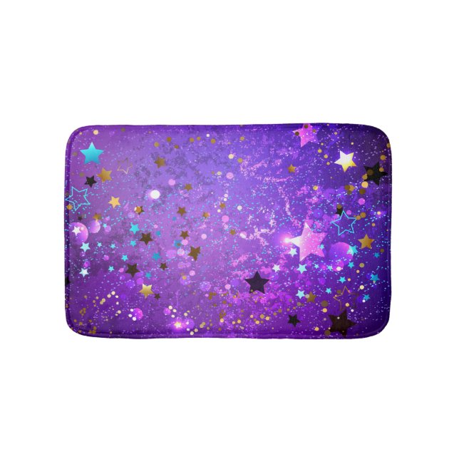Purple foil background with Stars Bath Mat (Front)
