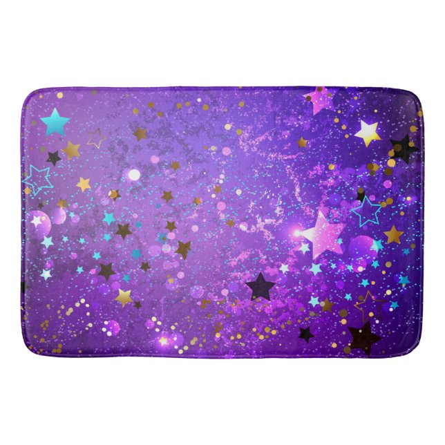 Purple foil background with Stars Bath Mat (Front)
