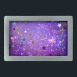Purple foil background with Stars Belt Buckle<br><div class="desc">Violet invoice background with gold and blue stars. Background with stars.</div>