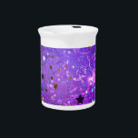 Purple foil background with Stars Beverage Pitcher<br><div class="desc">Violet invoice background with gold and blue stars. Background with stars.</div>
