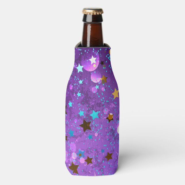 Purple foil background with Stars Bottle Cooler (Bottle Front)