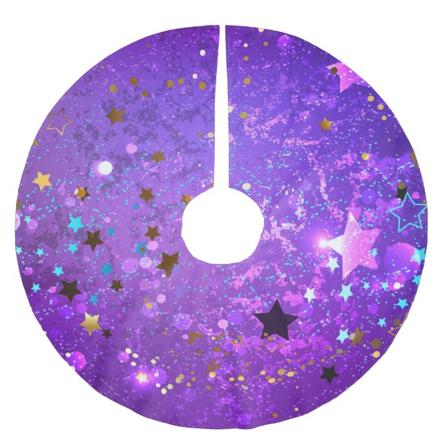 Purple foil background with Stars Brushed Polyester Tree Skirt (Front)