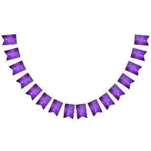 Purple foil background with Stars Bunting Flags