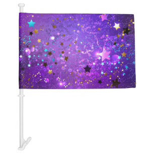 Purple foil background with Stars Car Flag