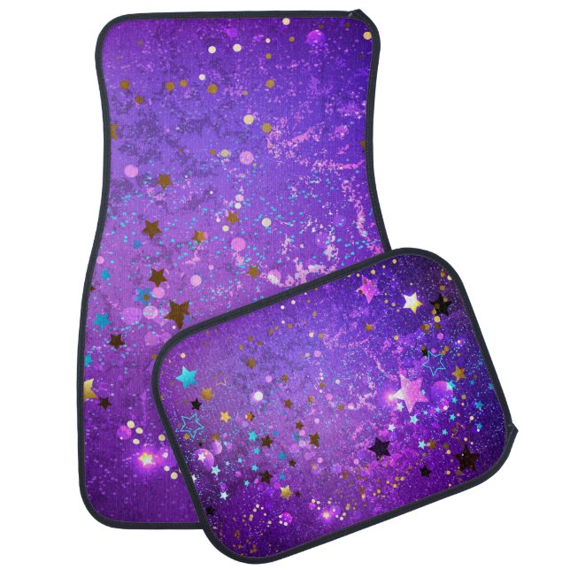Purple foil background with Stars Car Floor Mat (Set)