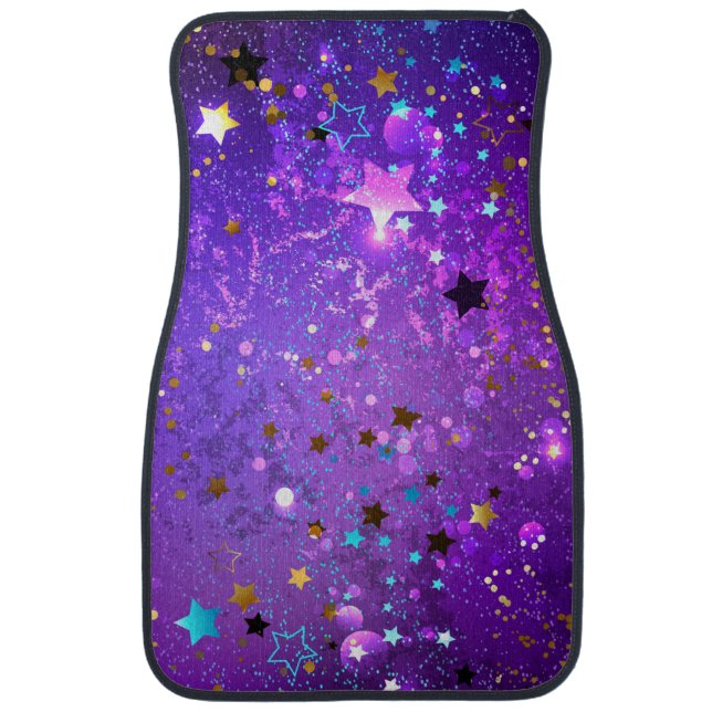 Purple foil background with Stars Car Floor Mat (Front)