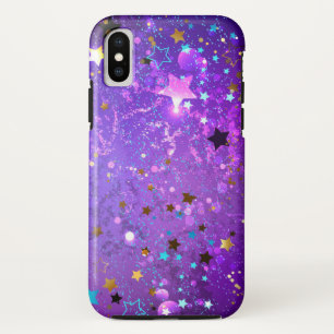 Purple foil background with Stars iPhone X Case