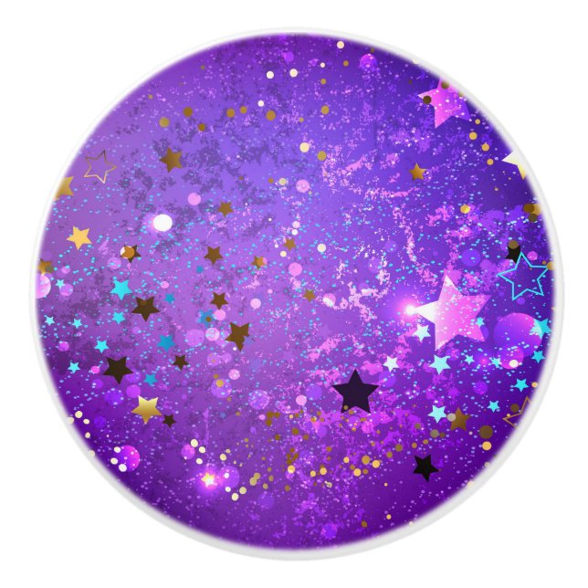 Purple foil background with Stars Ceramic Knob (Front)