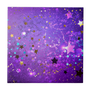 Purple foil background with Stars Ceramic Tile