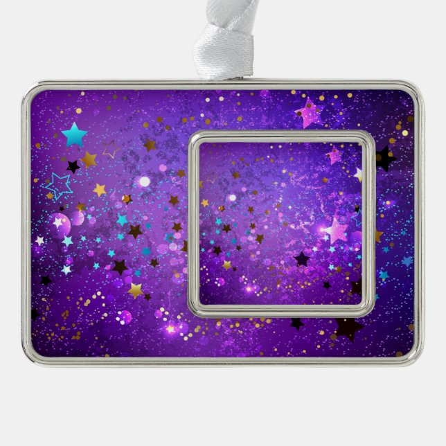 Purple foil background with Stars Christmas Ornament (Front)