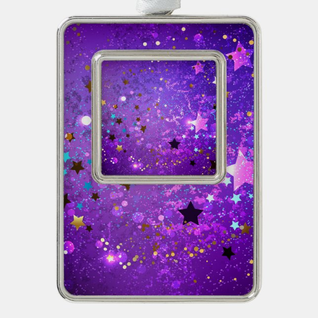 Purple foil background with Stars Christmas Ornament (Front)