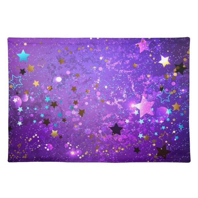 Purple foil background with Stars Cloth Placemat (Front)