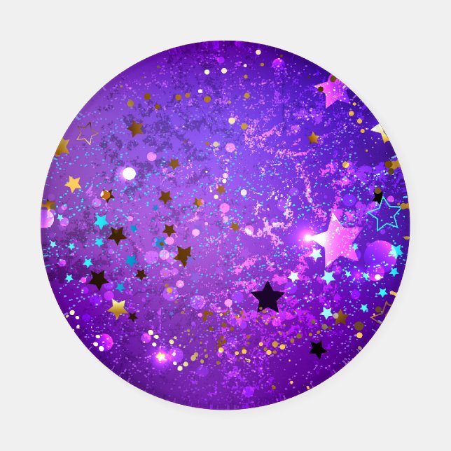 Purple foil background with Stars Coaster Set (Single)