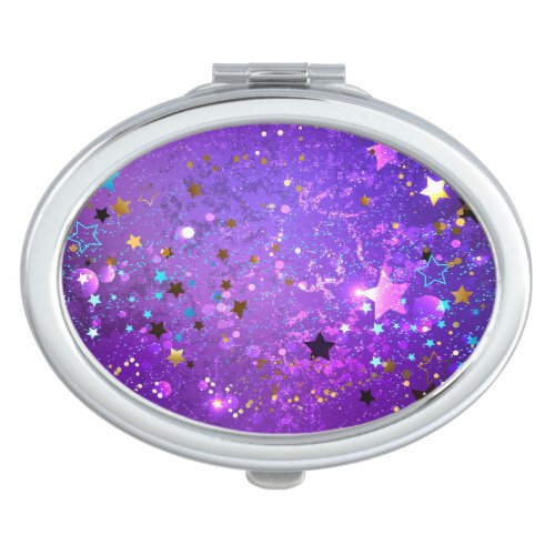 Purple foil background with Stars Compact Mirror