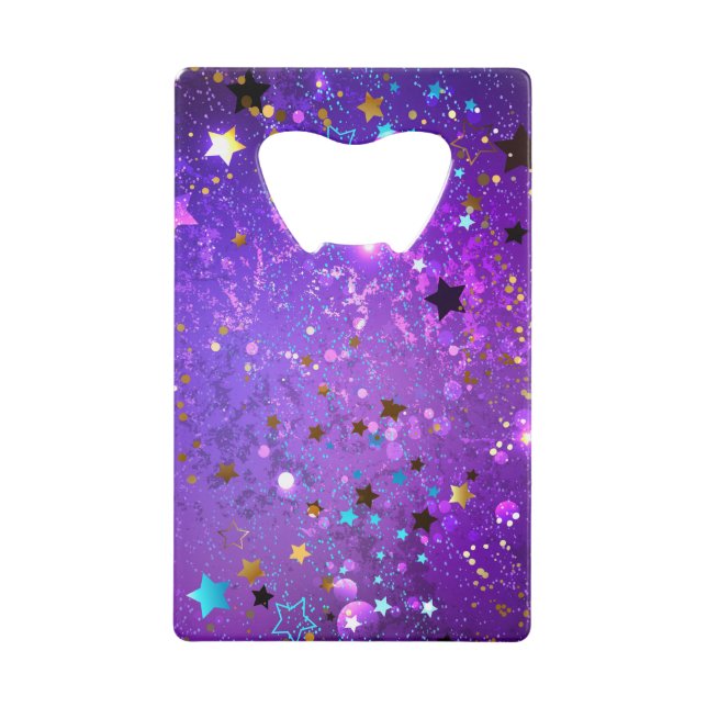 Purple foil background with Stars Credit Card Bottle Opener (Front)