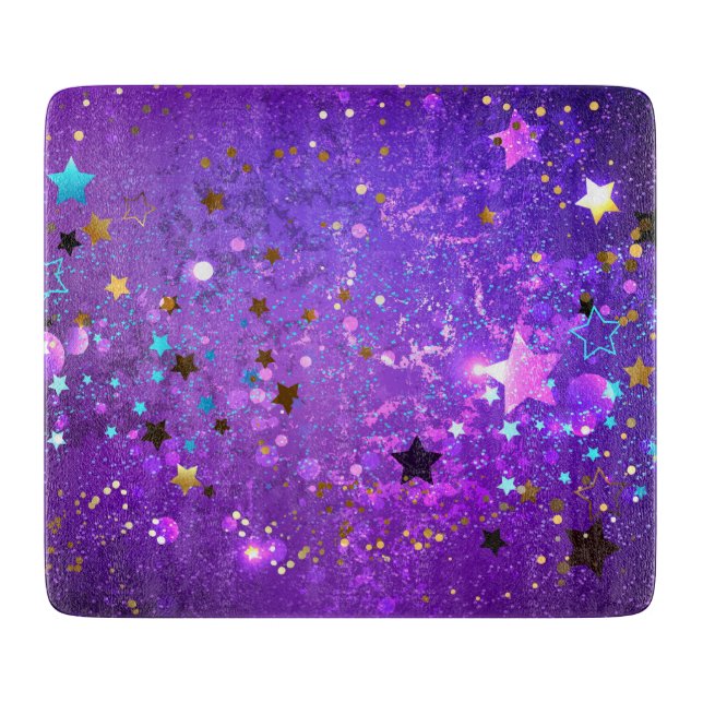 Purple foil background with Stars Cutting Board (Front)