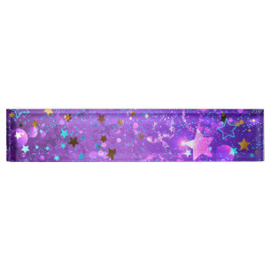 Purple foil background with Stars Desk Name Plate