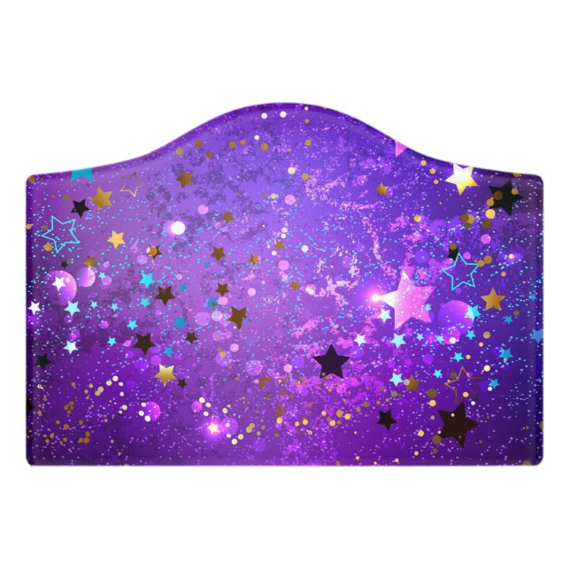 Purple foil background with Stars Door Sign (Small Crest Front)