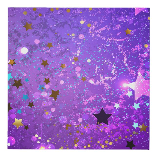 Purple foil background with Stars Faux Canvas Print (Front)