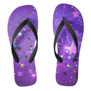 Purple foil background with Stars Flip Flops