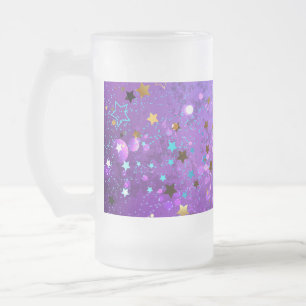 Purple foil background with Stars Frosted Glass Beer Mug