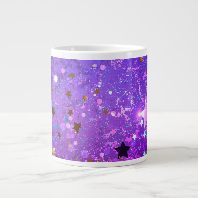 Purple foil background with Stars Giant Coffee Mug (Front)