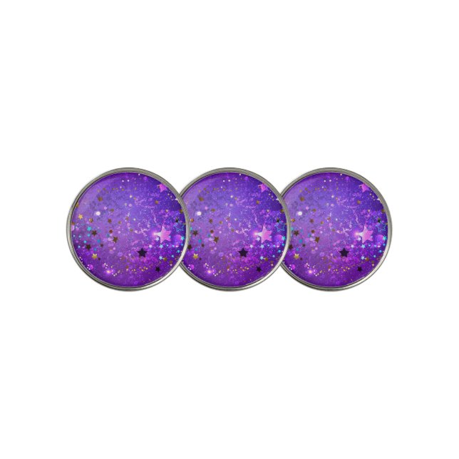 Purple foil background with Stars Golf Ball Marker (3 Up)