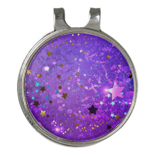 Purple foil background with Stars Golf Hat Clip