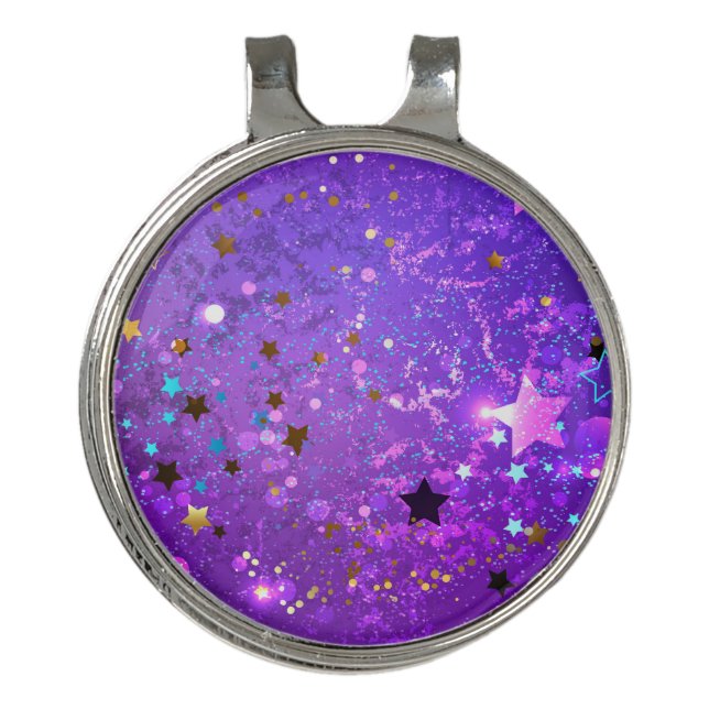 Purple foil background with Stars Golf Hat Clip (Front)