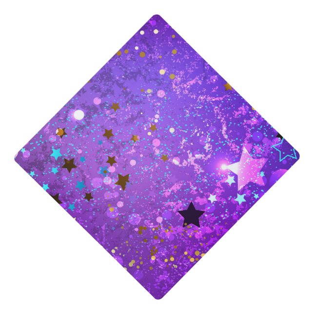 Purple foil background with Stars Graduation Cap Topper (Front)