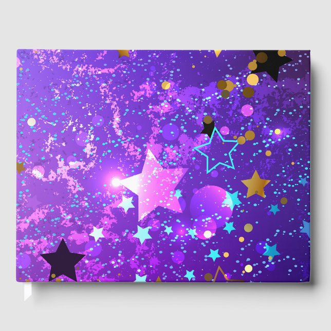 Purple foil background with Stars Guest Book (Front)