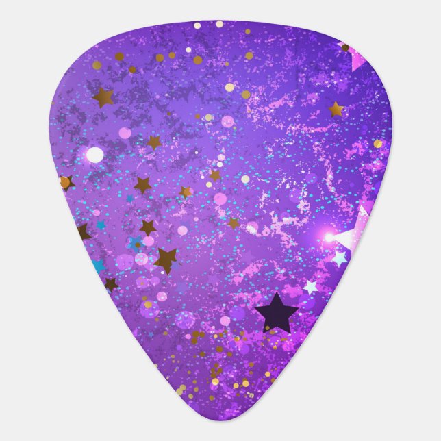 Purple foil background with Stars Guitar Pick (Front)