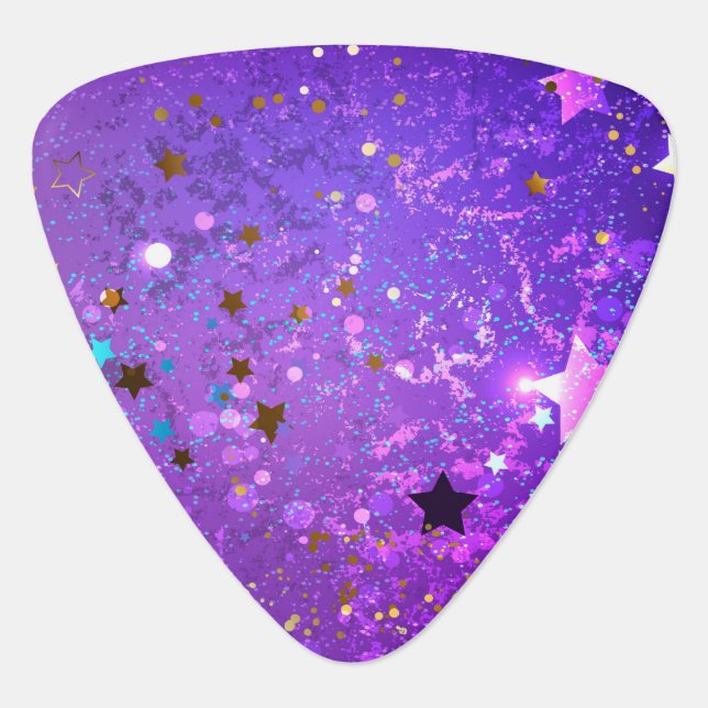 Purple foil background with Stars Guitar Pick (Front)