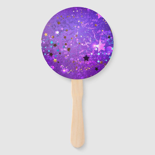 Purple foil background with Stars Hand Fan (Front)