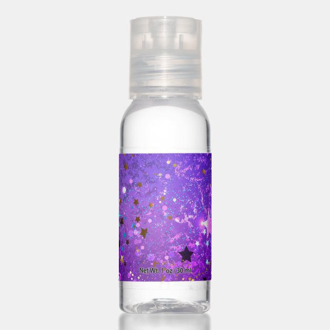 Purple foil background with Stars Hand Sanitizer (Front)