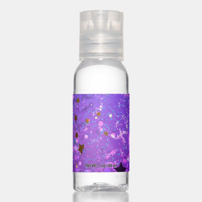 Purple foil background with Stars Hand Sanitizer (Front)