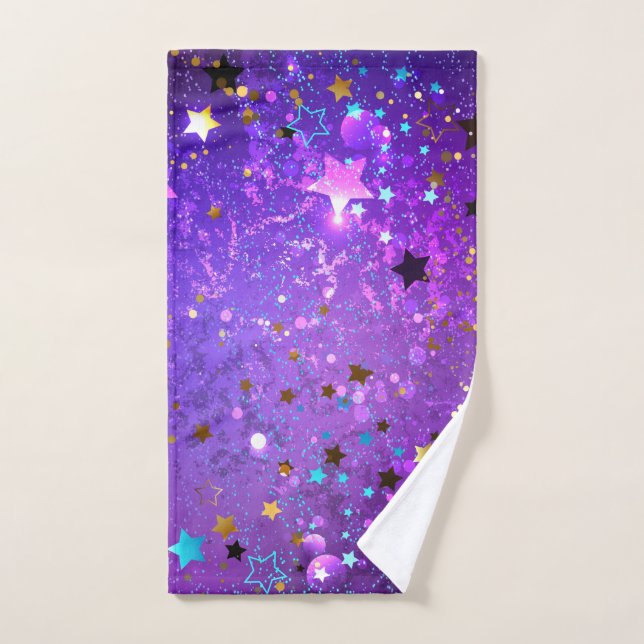 Purple foil background with Stars Hand Towel (Hand Towel)